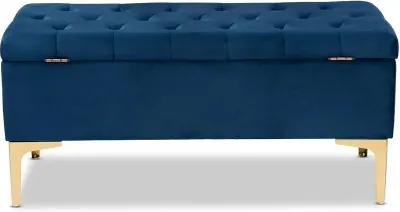 Glam Navy Blue Velvet Upholstered Storage Ottoman - Gorden