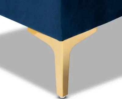 Glam Navy Blue Velvet Upholstered Storage Ottoman - Gorden