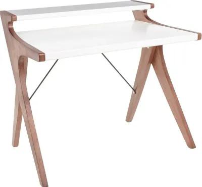 White and Walnut Wood Home Office Desk - Archer