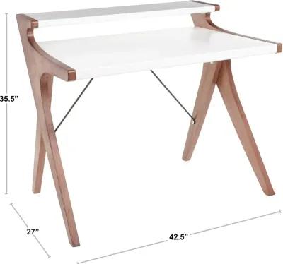 White and Walnut Wood Home Office Desk - Archer