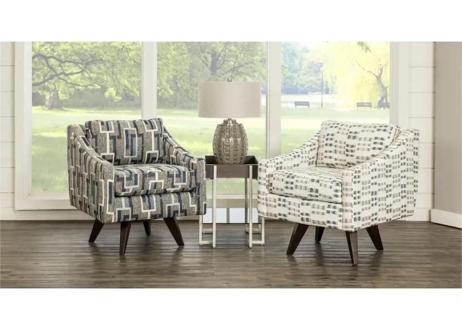 Henley Cream, Blue and Gray Swivel Accent Chair