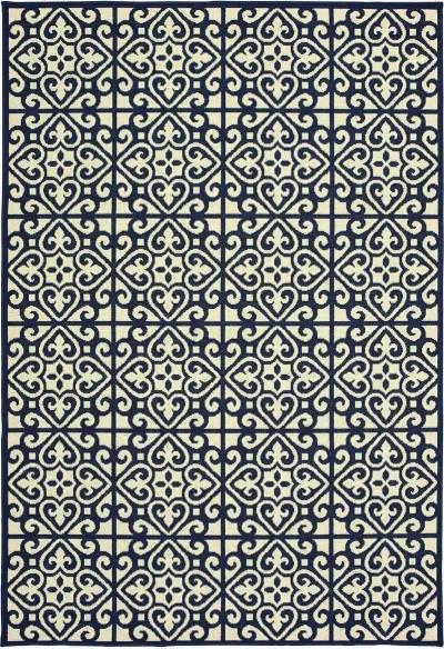 Marina 8 x 11 Large Navy and Ivory Indoor-Outdoor Rug