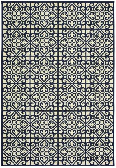 Marina 8 x 11 Large Navy and Ivory Indoor-Outdoor Rug