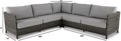 Nevis Woven Gray 3 Piece Patio Sectional with Sunbrella Fabric