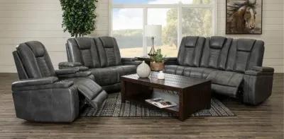 Megan Tinsmith Gray Power Reclining Sofa with Drop Down Console