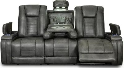 Megan Tinsmith Gray Power Reclining Sofa with Drop Down Console