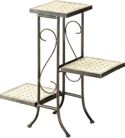 Travertine Metal and Stone 3 Tier Plant Stand