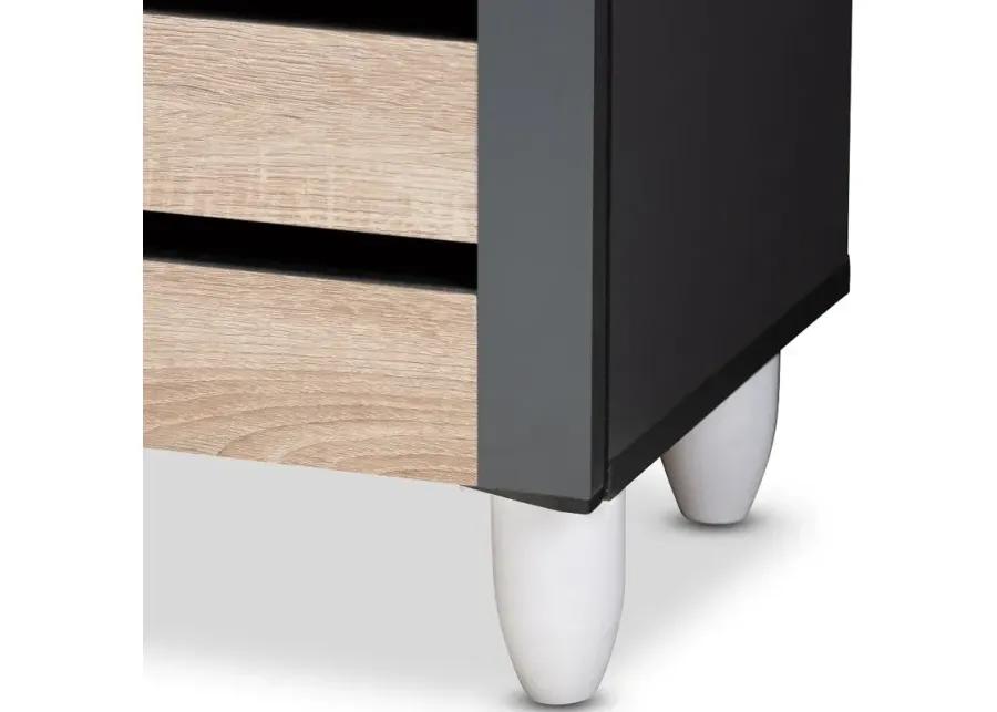 Modern Two Tone Oak and Dark Gray 4 Door Shoe Storage Cabinet - Thom