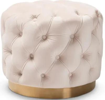 Glam Light Beige Velvet Tufted Ottoman - Dulcie