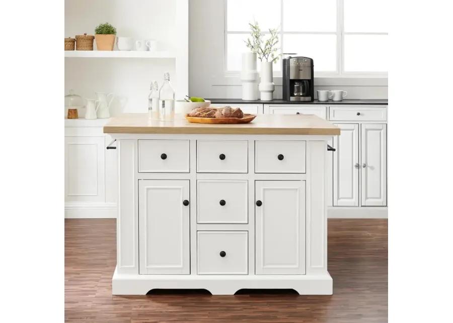 Julia White Kitchen Island with Wood Top