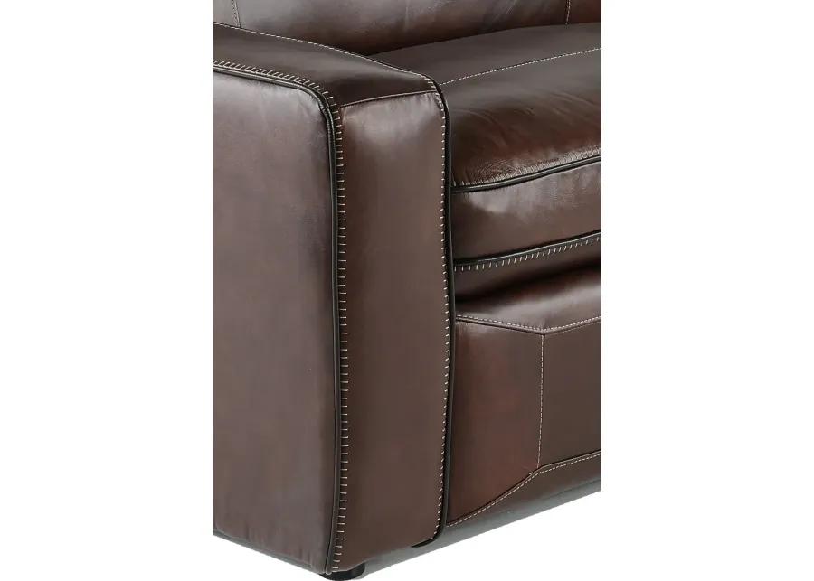 Spaces Brown Leather Power Reclining Sofa with Console