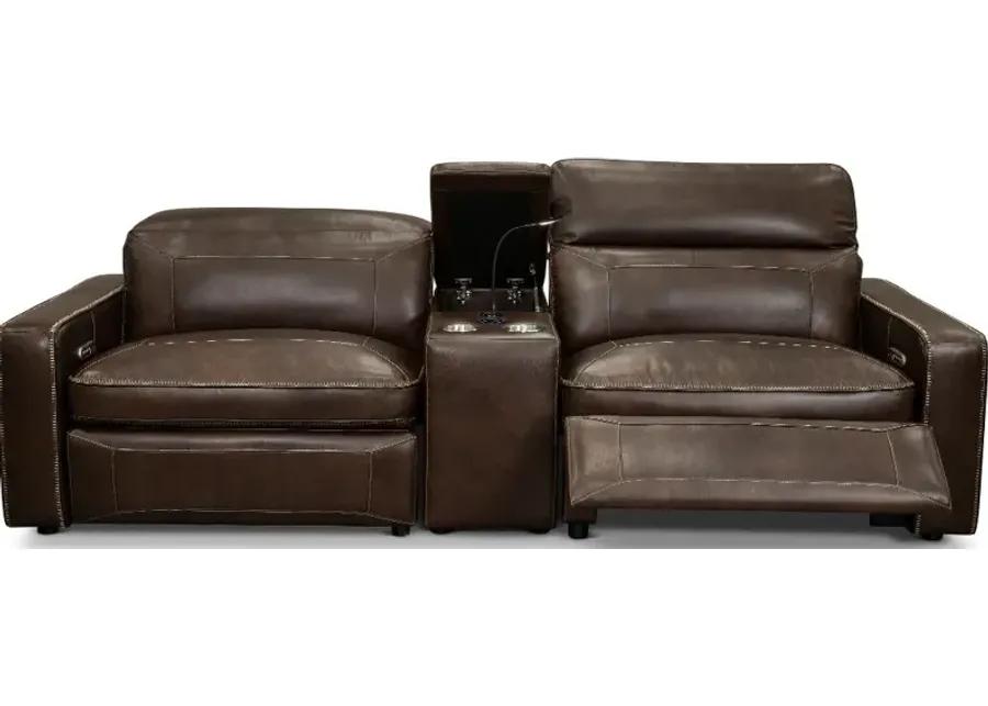 Spaces Brown Leather Power Reclining Sofa with Console