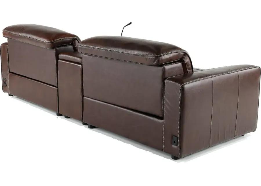 Spaces Brown Leather Power Reclining Sofa with Console