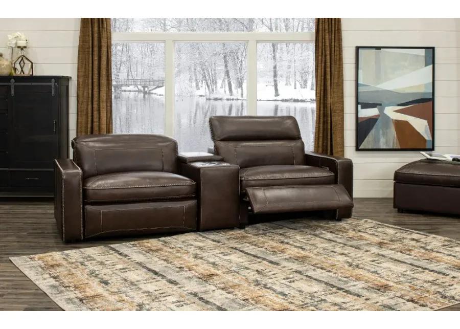 Spaces Brown Leather Power Reclining Sofa with Console