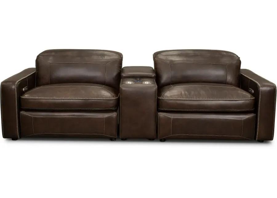 Spaces Brown Leather Power Reclining Sofa with Console