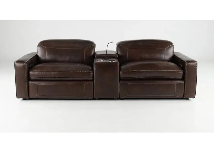 Spaces Brown Leather Power Reclining Sofa with Console