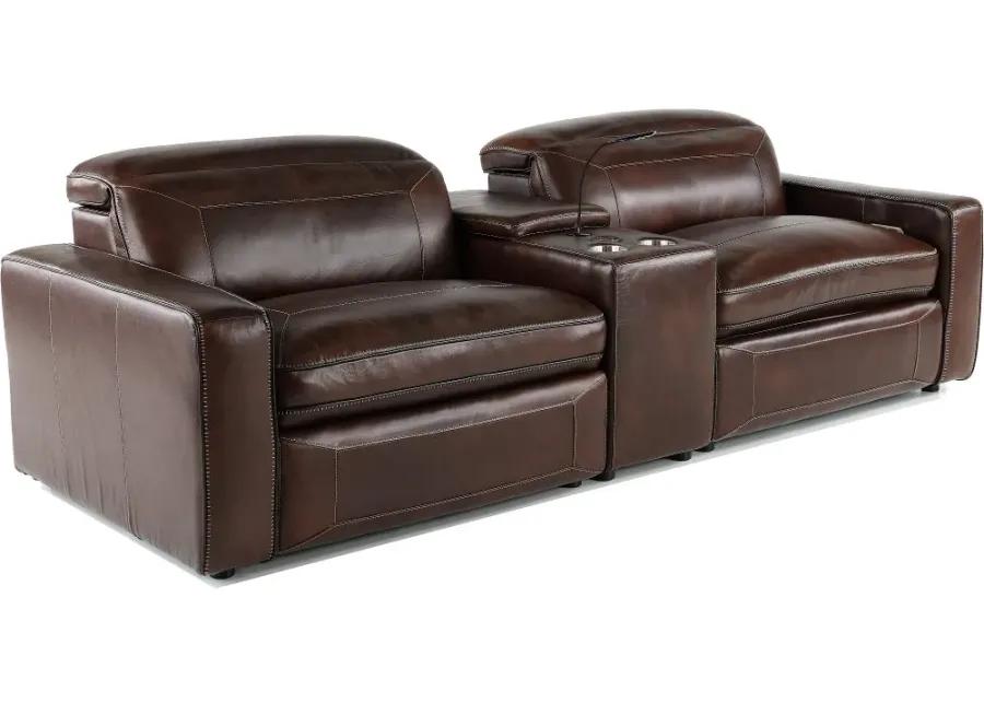 Spaces Brown Leather Power Reclining Sofa with Console