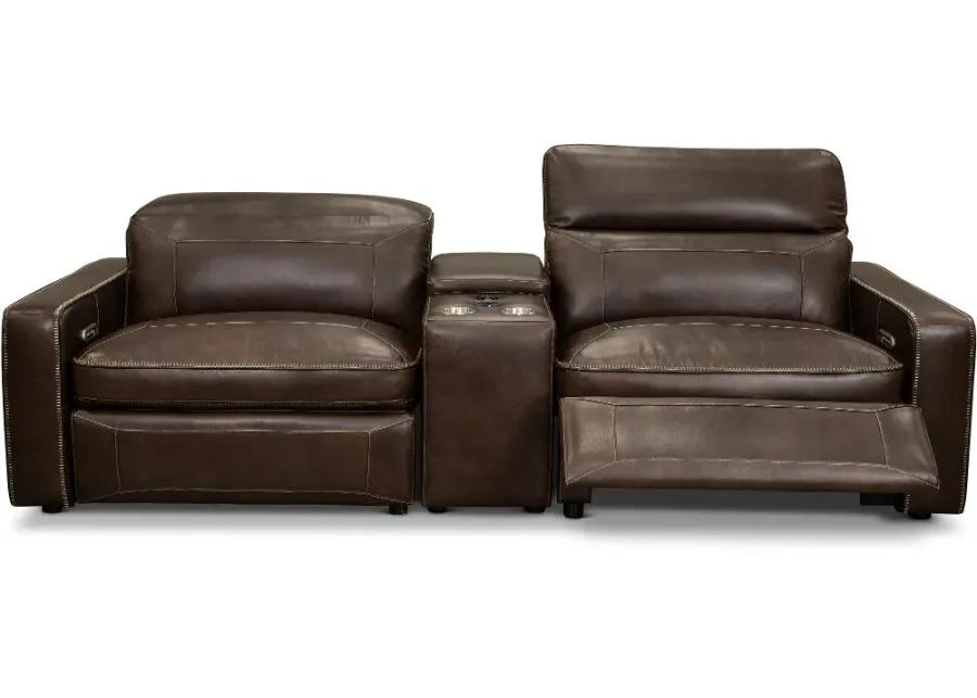 Spaces Brown Leather Power Reclining Sofa with Console