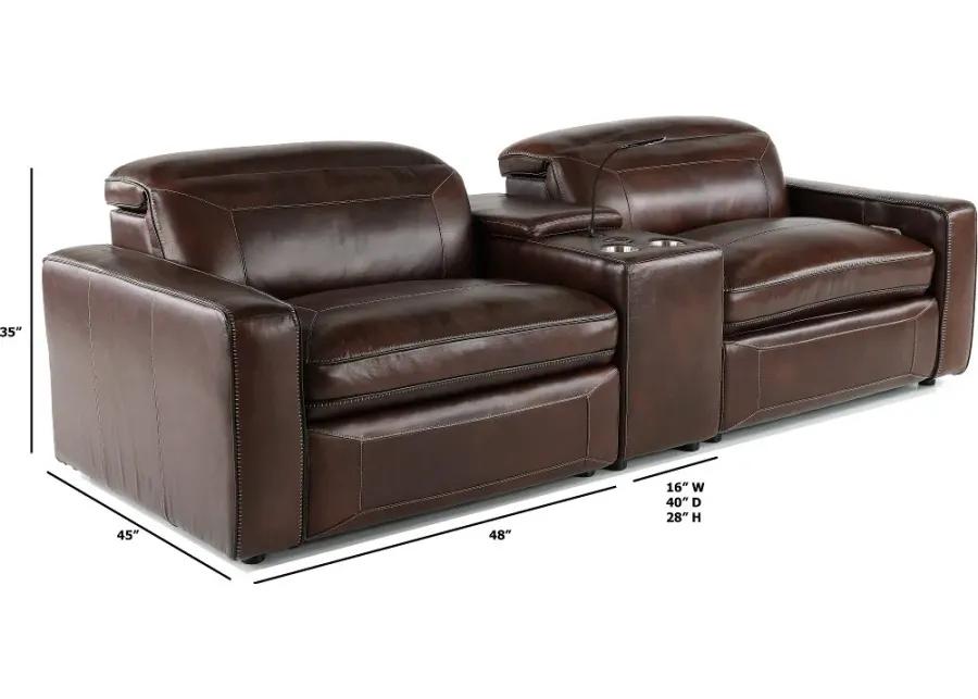 Spaces Brown Leather Power Reclining Sofa with Console