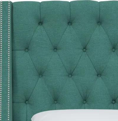 Riley Teal Tufted Wingback Full Headboard - Skyline Furniture