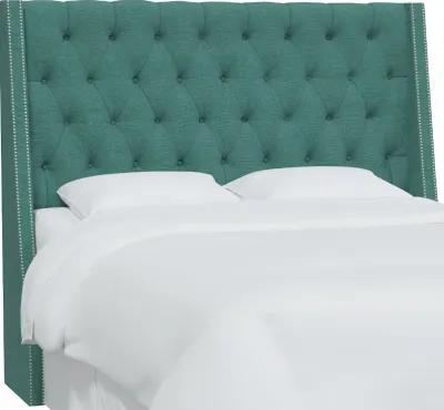 Riley Teal Tufted Wingback Full Headboard - Skyline Furniture