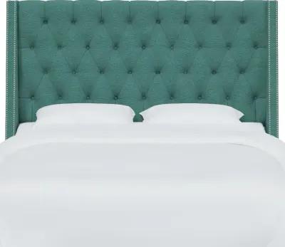 Riley Teal Tufted Wingback Twin Headboard - Skyline Furniture