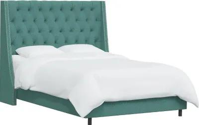 Riley Teal Flared Wingback Queen Bed - Skyline Furniture