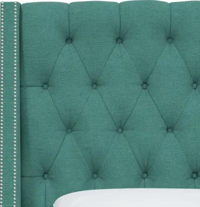 Riley Teal Flared Wingback Queen Bed - Skyline Furniture