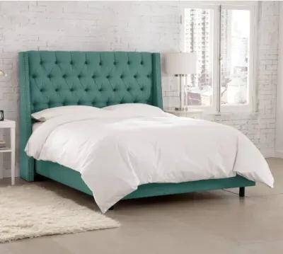 Riley Teal Flared Wingback Queen Bed - Skyline Furniture