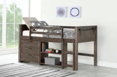 Brown Twin Low Loft Bed Style C - Barn Door