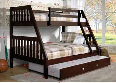 Classic Brown Twin over Full Bunk Bed with Trundle - Mission