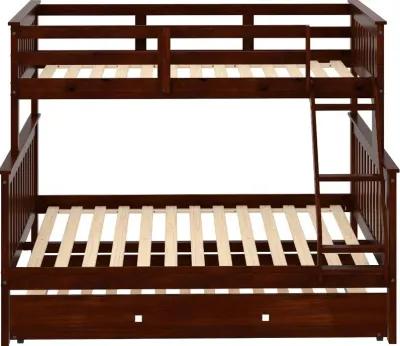 Dark Brown Twin-over-Full Bunk Bed with Trundle - Craftsman