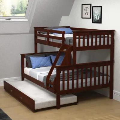 Dark Brown Twin-over-Full Bunk Bed with Trundle - Craftsman