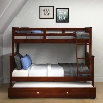 Dark Brown Twin-over-Full Bunk Bed with Trundle - Craftsman