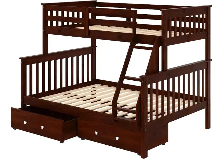 Dark Brown Twin-over-Full Bunk Bed with Storage - Craftsman