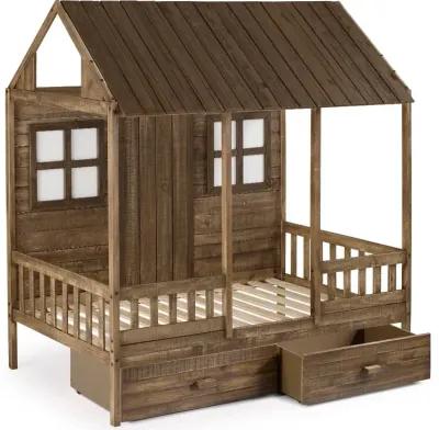 Rustic Driftwood Twin Low Loft Bed with Storage - Front Porch