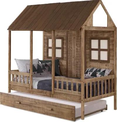 Rustic Driftwood Twin Low Loft Bed with Trundle - Front Porch