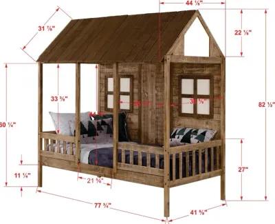 Rustic Driftwood Twin Low Loft Bed with Trundle - Front Porch