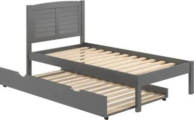 Antique Gray Twin Platform Bed with Trundle - Louver