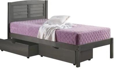 Antique Gray Twin Platform Bed with Storage Drawers - Louver