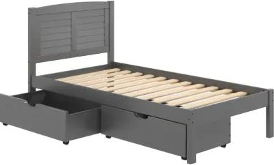 Antique Gray Twin Platform Bed with Storage Drawers - Louver