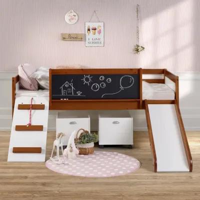 Contemporary Brown and White Twin Low Loft Bed - Junior