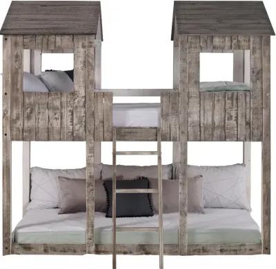 Rustic White Twin over Twin Bunk Bed - Tower