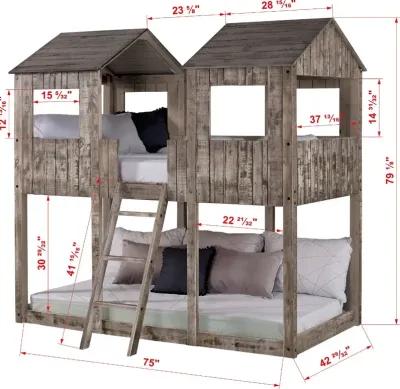 Rustic White Twin over Twin Bunk Bed - Tower