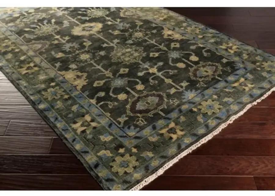 8 x 11 Green Traditional Hand Knotted New Zealand Wool Rug - Antique