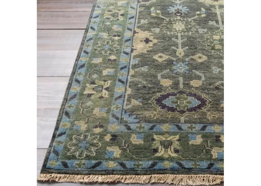 8 x 11 Green Traditional Hand Knotted New Zealand Wool Rug - Antique