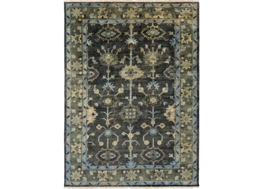 8 x 11 Green Traditional Hand Knotted New Zealand Wool Rug - Antique