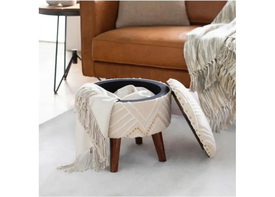 Eclectic Beige Hand Woven Storage Stool - Helsinki