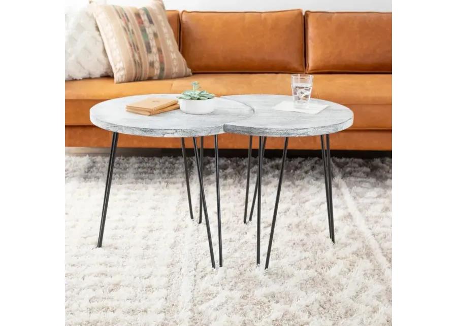 Modern Eclectic White Wash Moon Coffee Table Set - Selene