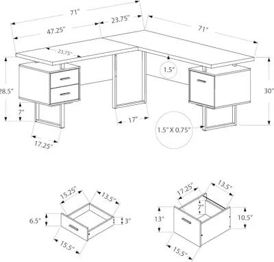 Karner White and Black L-Shaped Desk